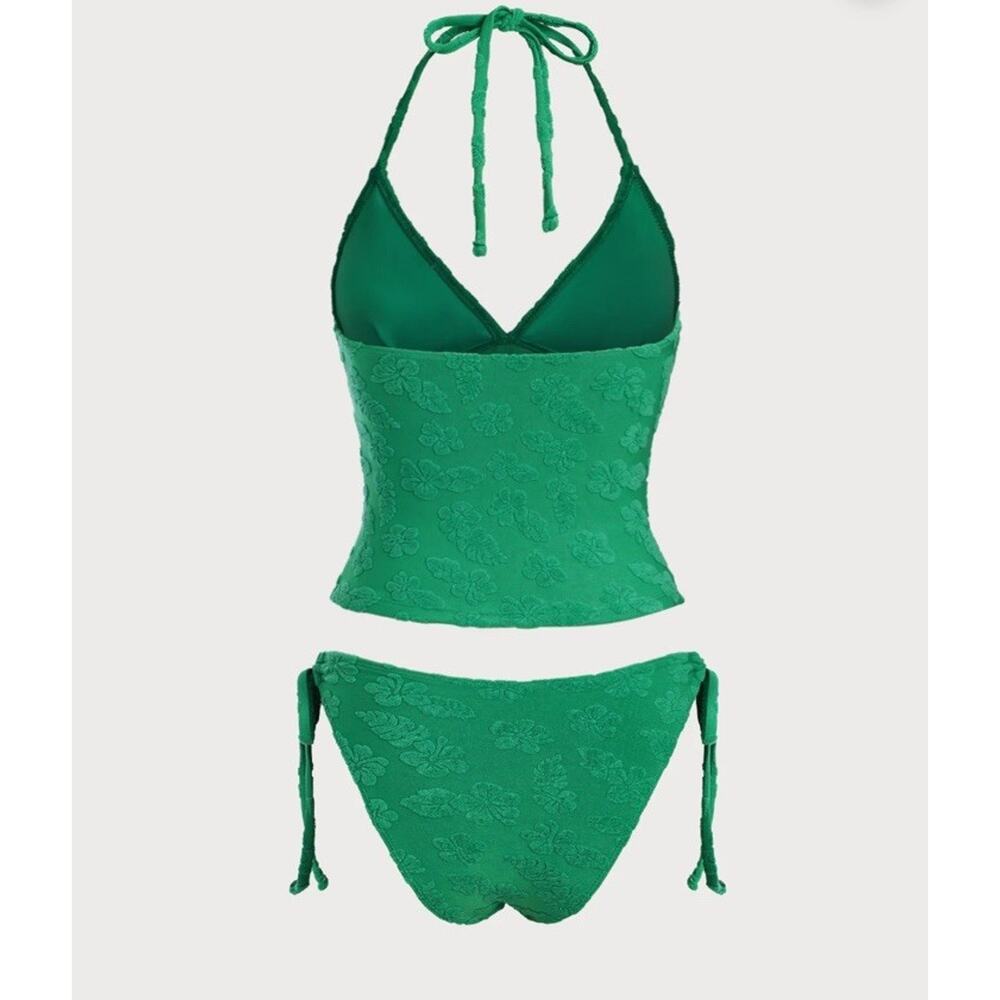 Samiol Medium Green Tropical Floral Terry Tankini Swimsuit New Size Medium - Picture 6 of 12